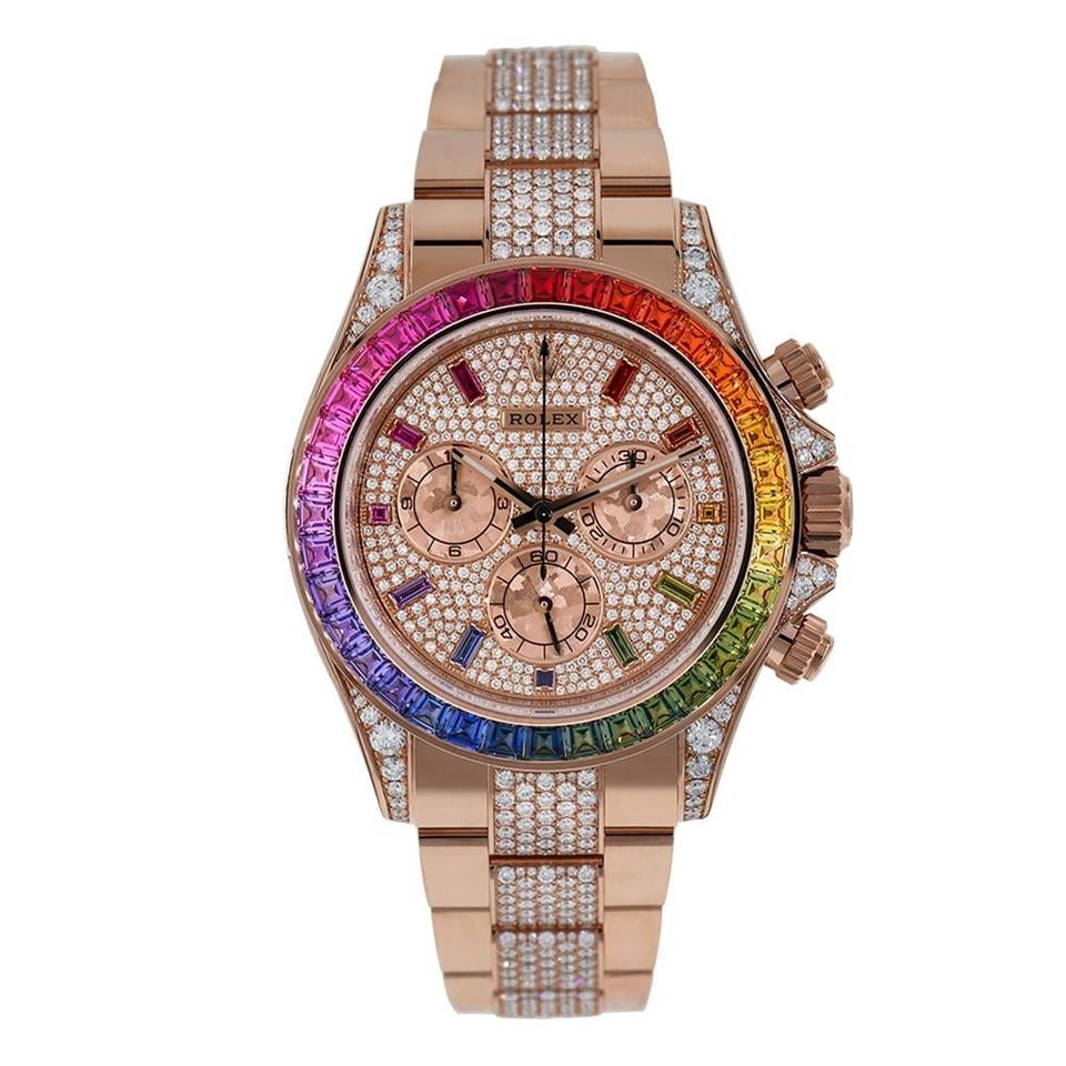 Rolex Rolex Daytona 116595RBOW, Sapphire Rainbow Bezel, 18K Rose Gold, Diamond Pave Dial, Oyster Bracelet, 40 mm