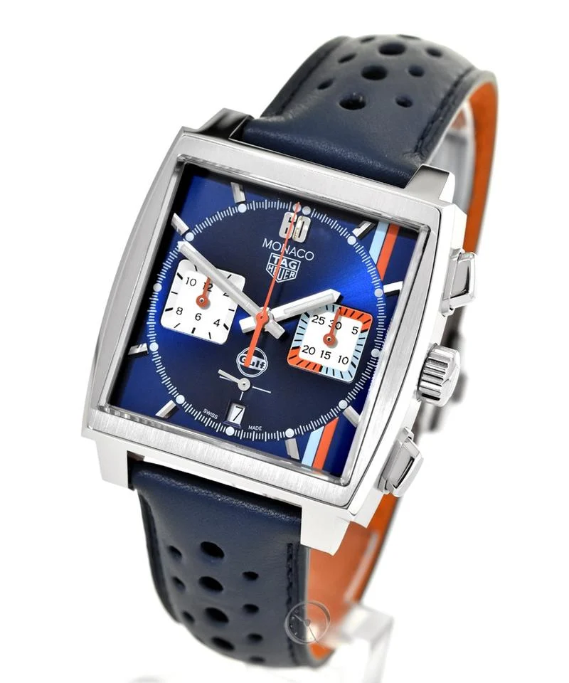 Tag Heuer TAG Heuer Monaco Gulf Automatic 39 mm Steel TH20-00 CBL2115.FC6494 blue leather chronograph Full Set